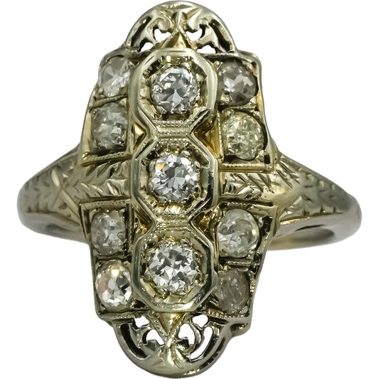 Vintage Antique 18k White Gold Diamond Filigree Dinner Ring 0.60CT Size 5.25