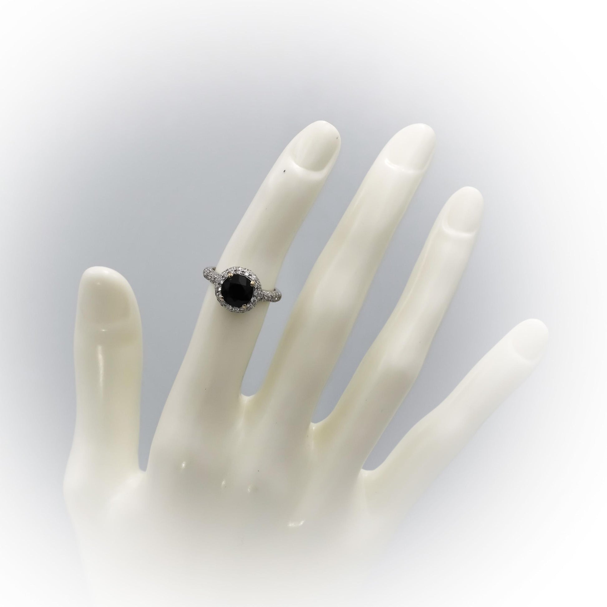 18k White Gold Diamond and Blue Sapphire Halo Cocktail Ring 3.0CT Size 4.5