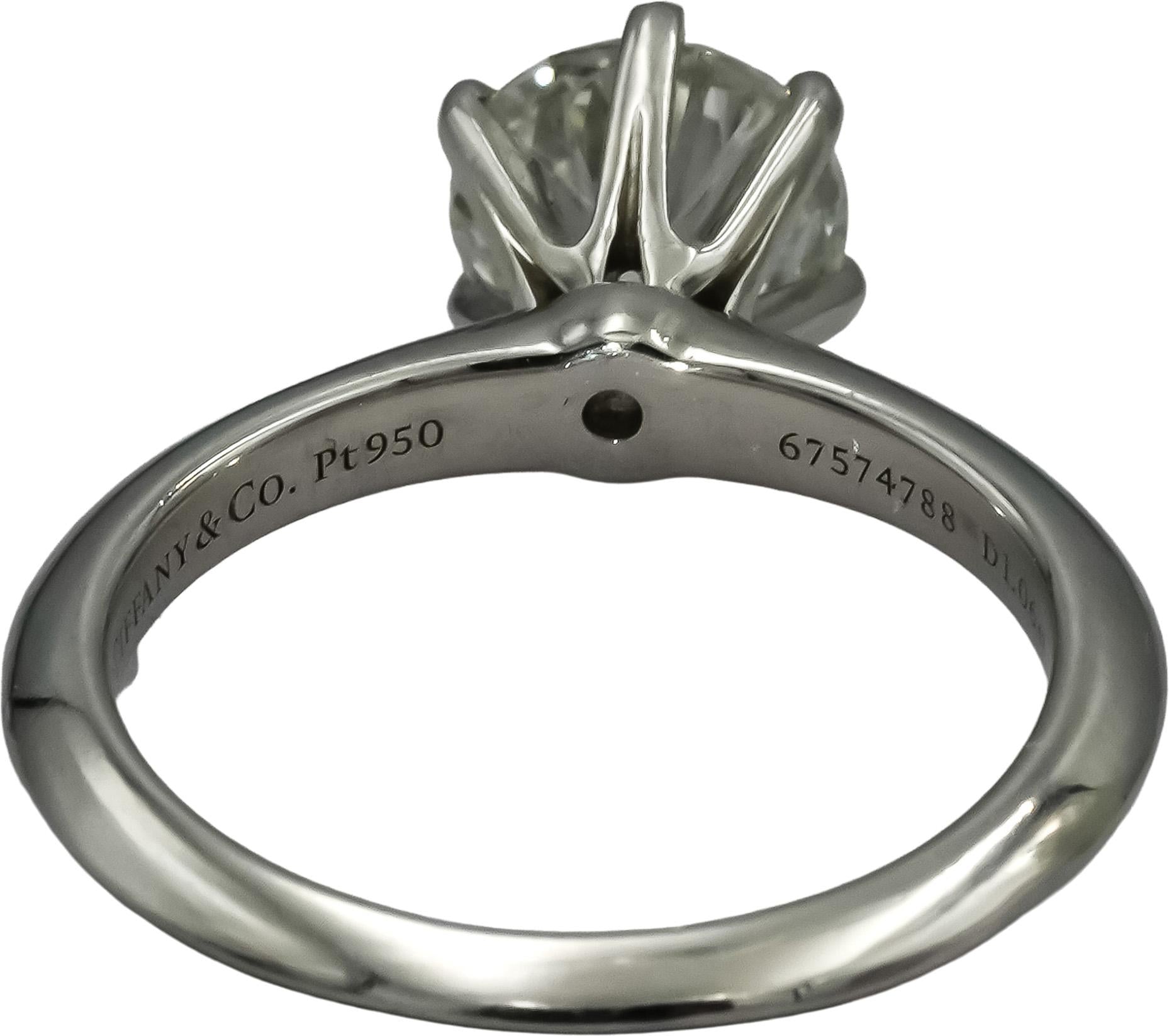 GIA TIFFANY & CO. Platinum VS1/I Diamond Solitaire Engagement Ring 1.06CT Size 4