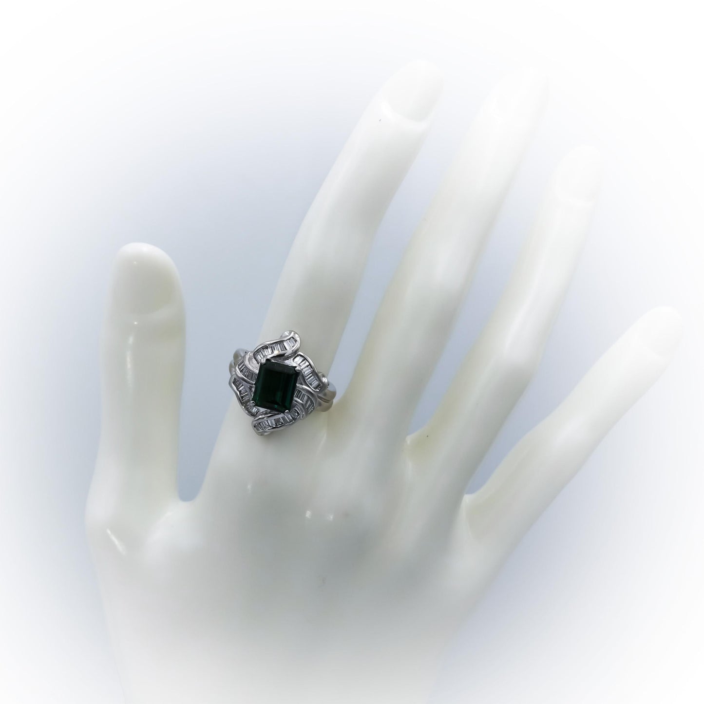 Platinum Diamond and Green Tourmaline Cocktail Ring 3.82CT Size 6
