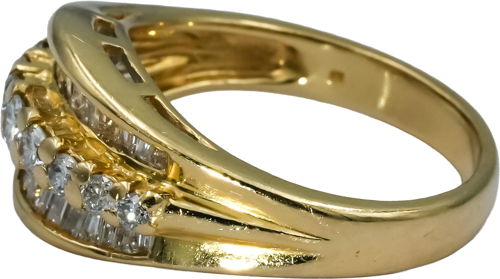 14k Yellow Gold Round and Baguette Cut Diamond Band Ring 0.50CT Size 7