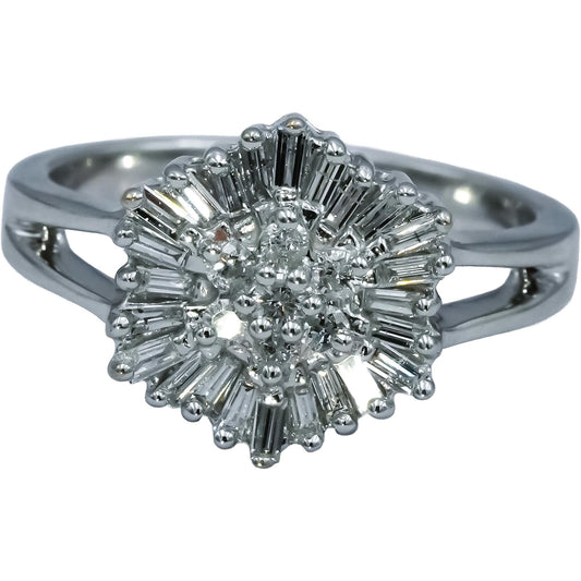 14k White Gold Round and Baguette Diamond Cluster Cocktail Ring 0.50CT Size 6.75