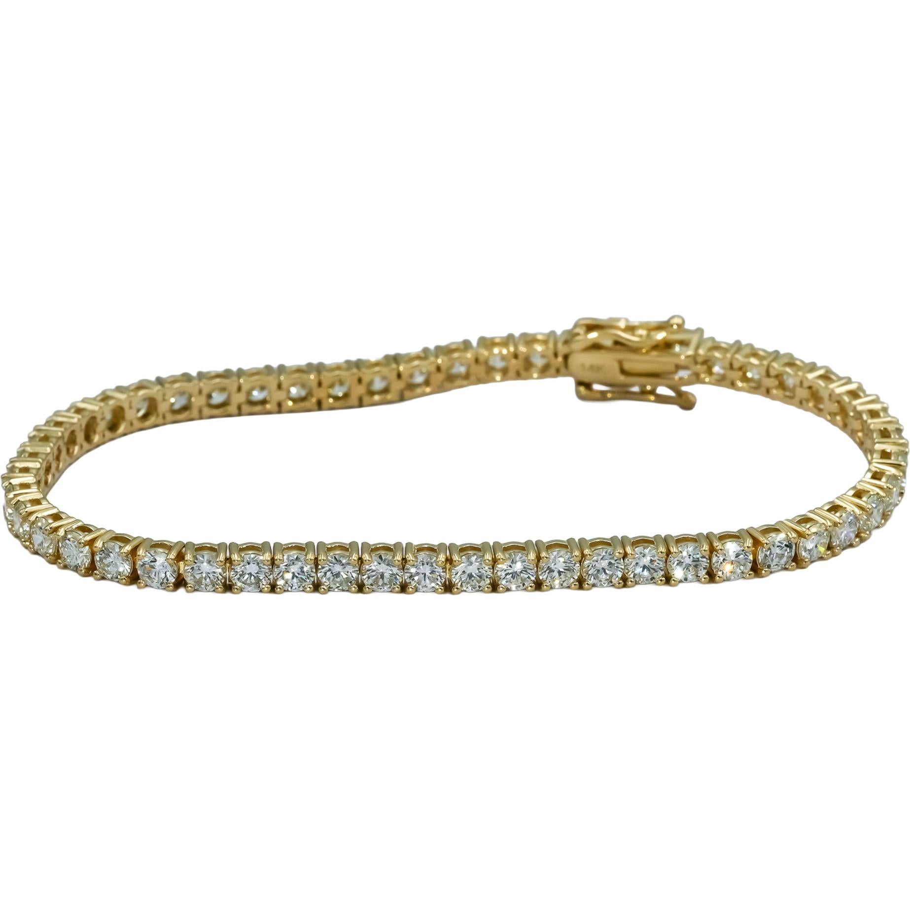 14k Yellow Gold VS Round Diamond Tennis Bracelet 7.03CT