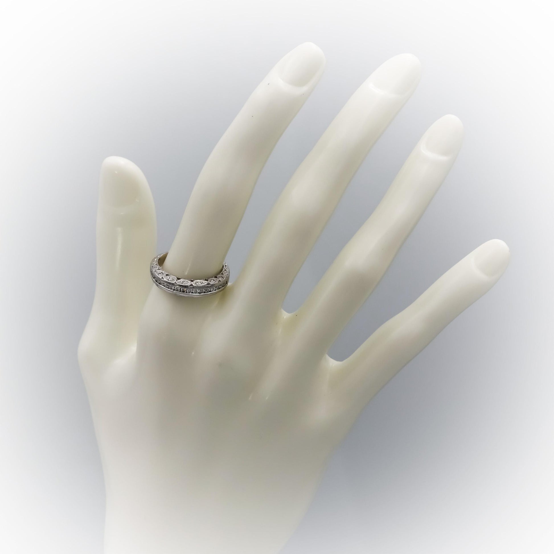 14k White Gold VS Diamond Antique Style Milgrain Band Ring 0.40CT Size 7