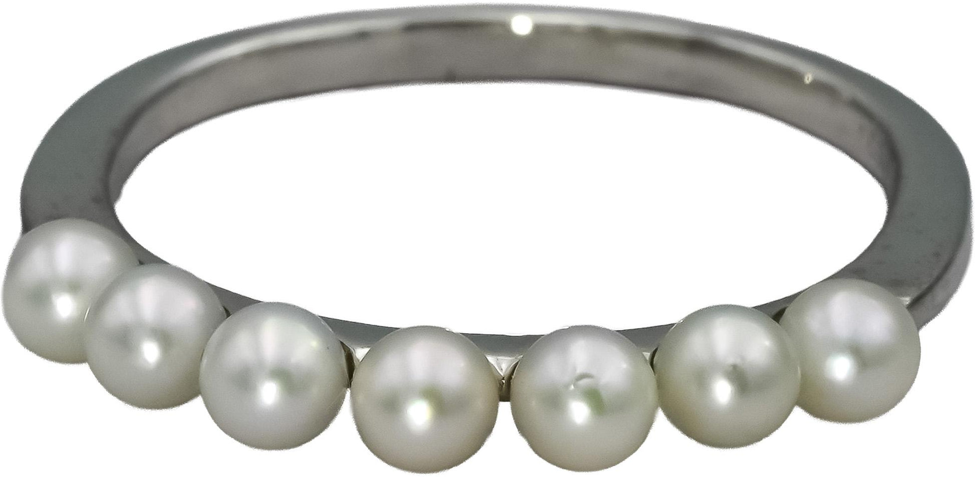 MIKIMOTO 18k White Gold 3.5mm Akoya Pearls Band Ring Size 9.5 w/ Box