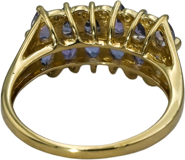 14k Yellow Gold Pear Tanzanite Cocktail Ring 2.40CT Size 8.25 w/ Diamond Accents
