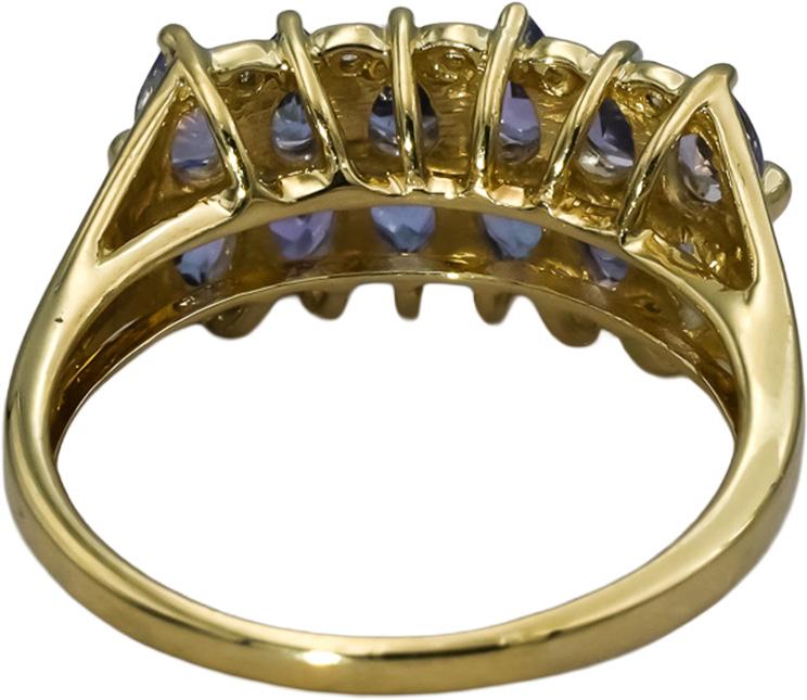14k Yellow Gold Pear Tanzanite Cocktail Ring 2.40CT Size 8.25 w/ Diamond Accents