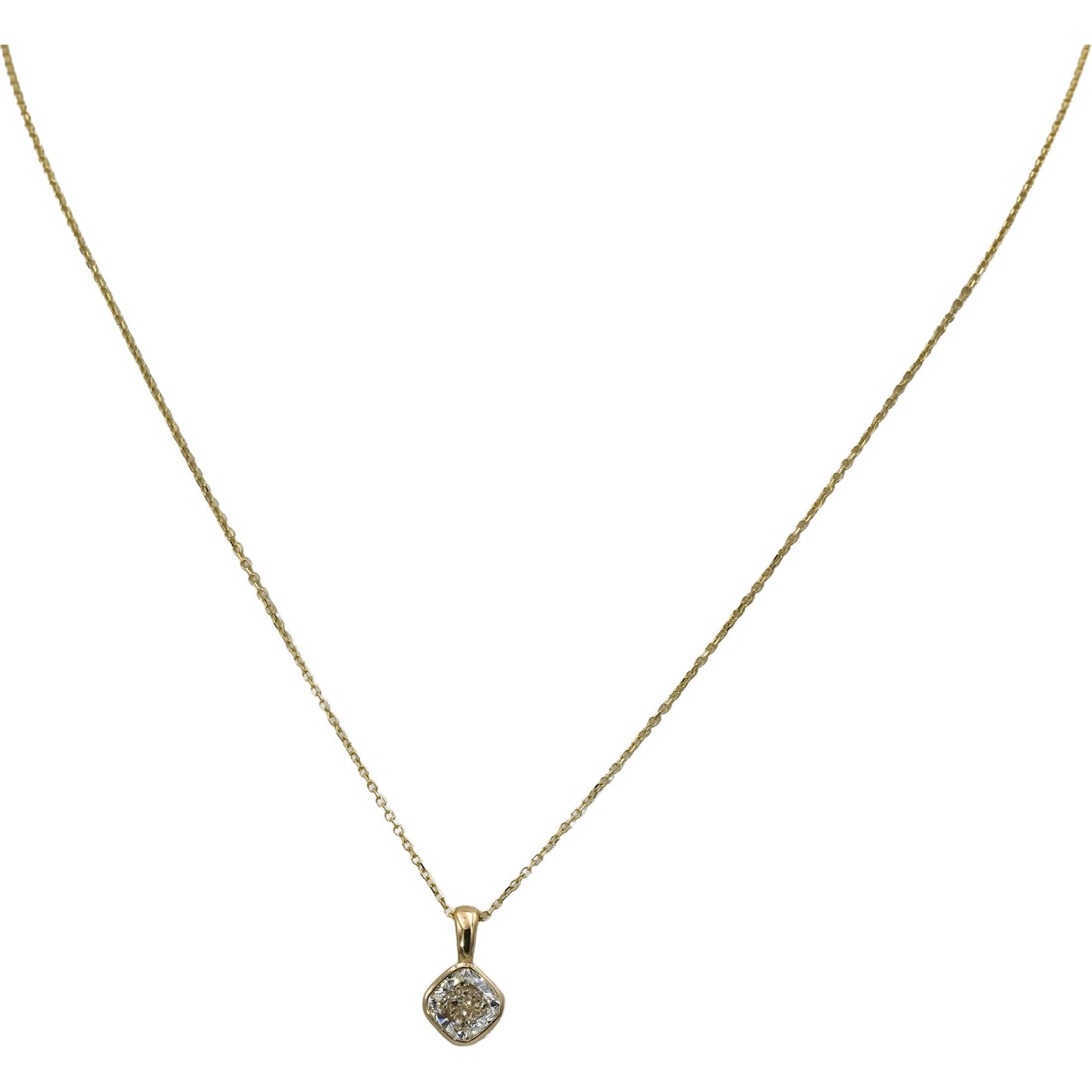 GIA Certified 14k Yellow Gold VVS1/J Cushion Cut Diamond Pendant Necklace 1.05CT