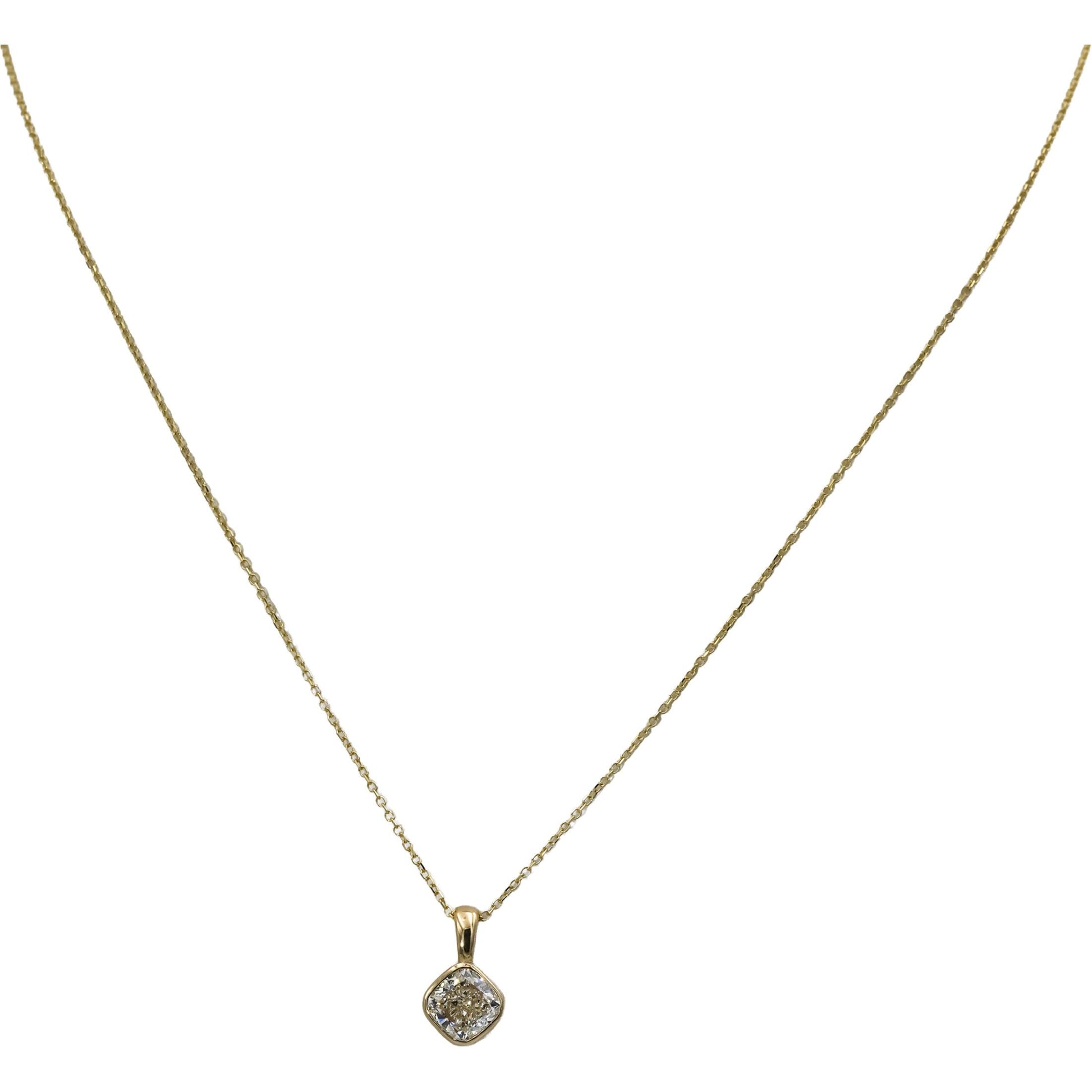 GIA Certified 14k Yellow Gold VVS1/J Cushion Cut Diamond Pendant Necklace 1.05CT