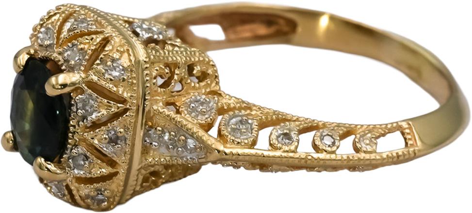 14k Yellow Gold Diamond and Bi-Color Sapphire Cocktail Ring 1.28CT Size 8