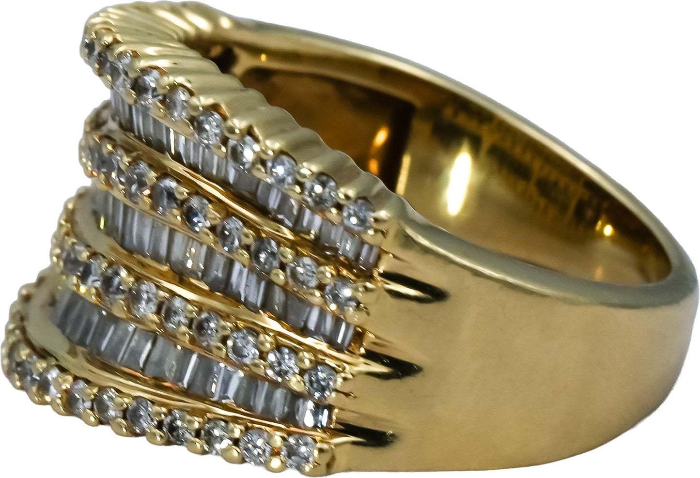 EFFY 14k Yellow Gold Round & Baguette Cut Diamond Wavy Band Ring 1.0CT Size 5.75