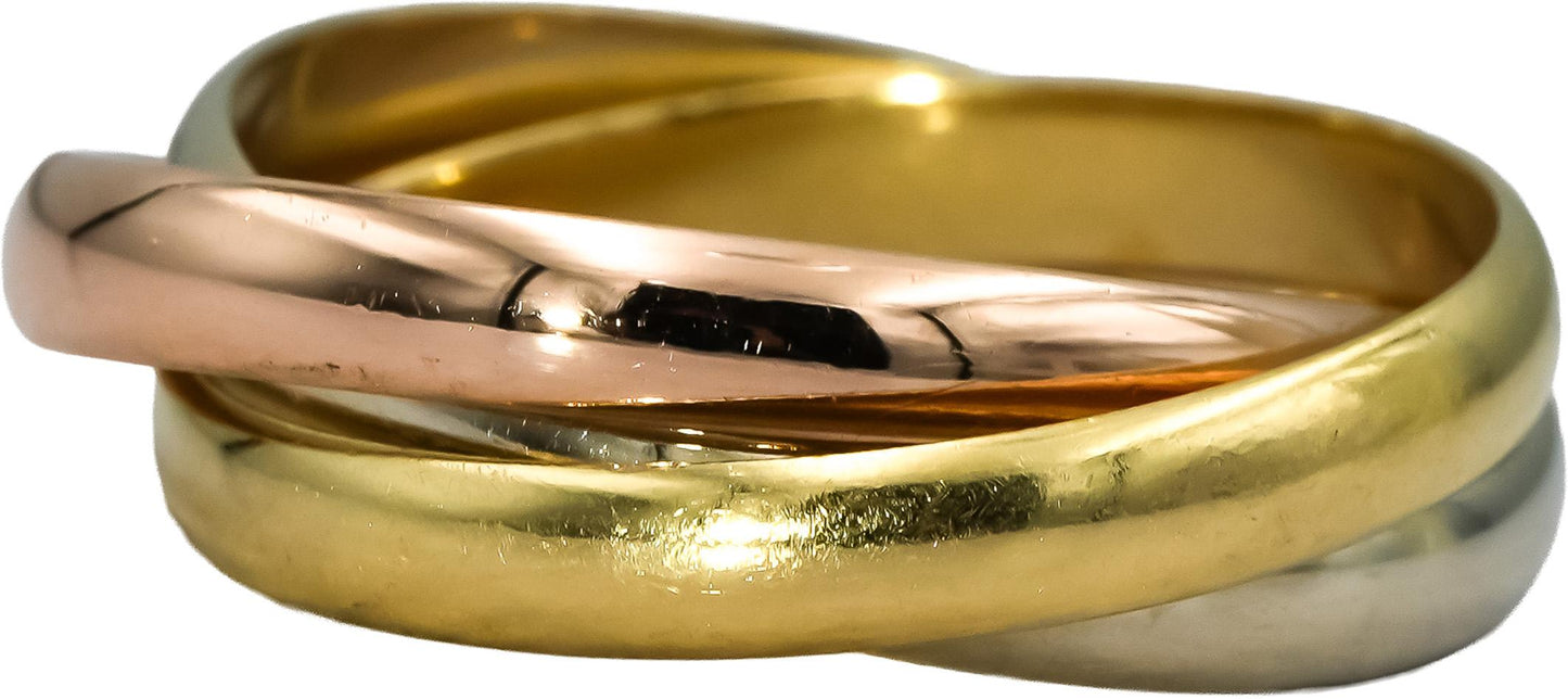CARTIER 18k Yellow Rose White Gold Trinity Rolling Band Ring Size 62