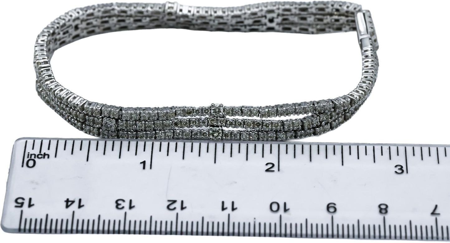 14k White Gold Round Diamond Three Row Fancy Link Bracelet 3.0CT