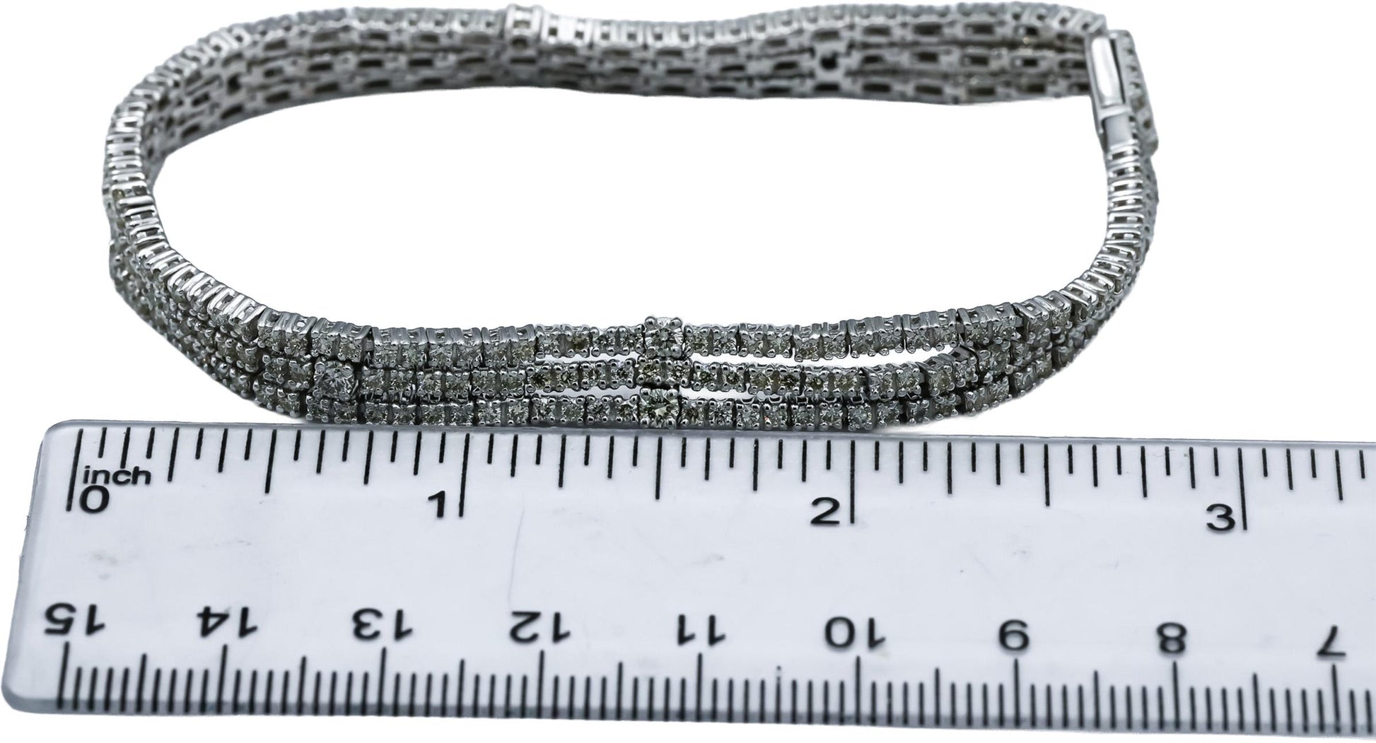 14k White Gold Round Diamond Three Row Fancy Link Bracelet 3.0CT