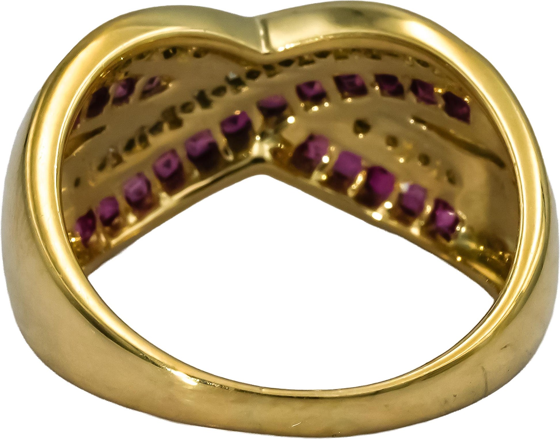14k Yellow Gold Diamond and Ruby Crossover Band Ring 1.25CT Size 8