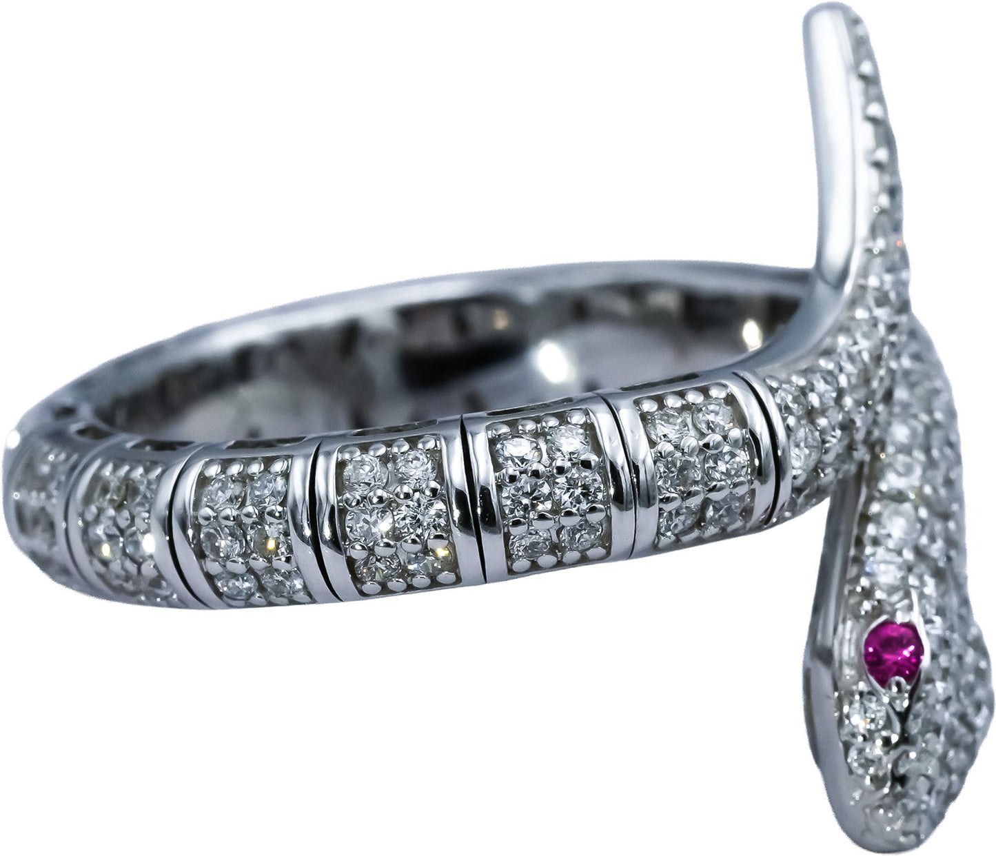 14k White Gold VS Diamond Semi-Flexible Snake Ring 0.75CT Size 7