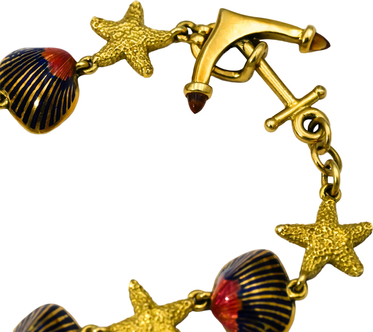 Designer 18k Yellow Gold Enamel Sea Life Nautical Themed Link Bracelet