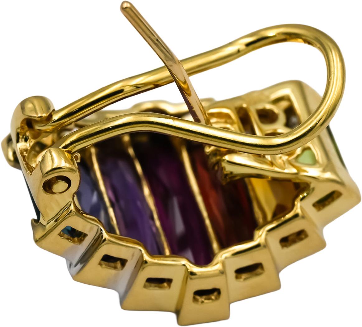 BELLARI 18k Yellow Gold Diamond and Rainbow Gemstone Earrings 0.07CT
