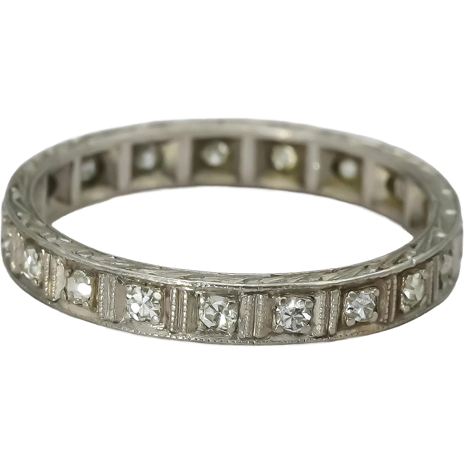 Art Deco Antique Platinum VS Diamond Carved Eternity Ring 0.33CT Size 4.5