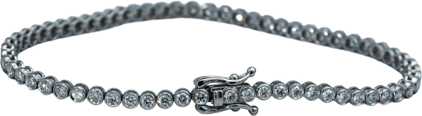 14k White Gold VS Round Bezel Set Diamond Tennis Bracelet 2.36CT