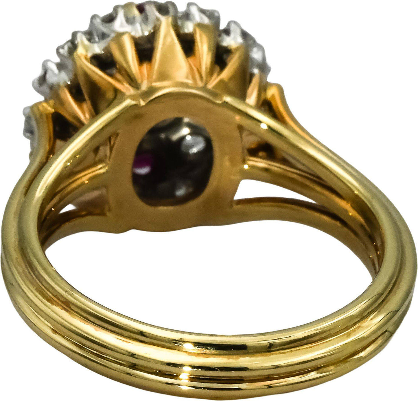 14k Yellow Gold Diamond & Ruby Cluster Cocktail Ring 1.45CT w/ .45CT Center Sz 9