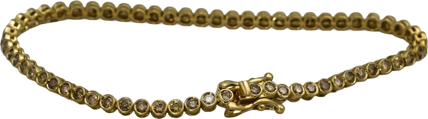 14k Yellow Gold Round Bezel Set Diamond Tennis Bracelet 2.42CT 64 Pieces