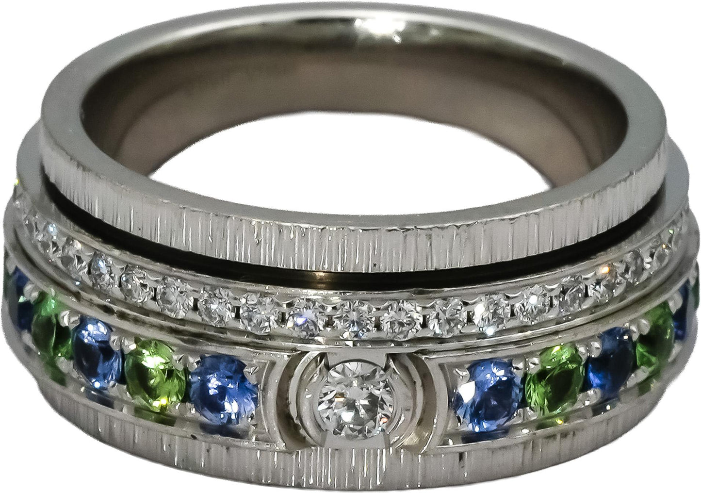 PIAGET 18k White Gold Diamond Sapphire Tsavorite Possession Ring 2.04CT Sz 56