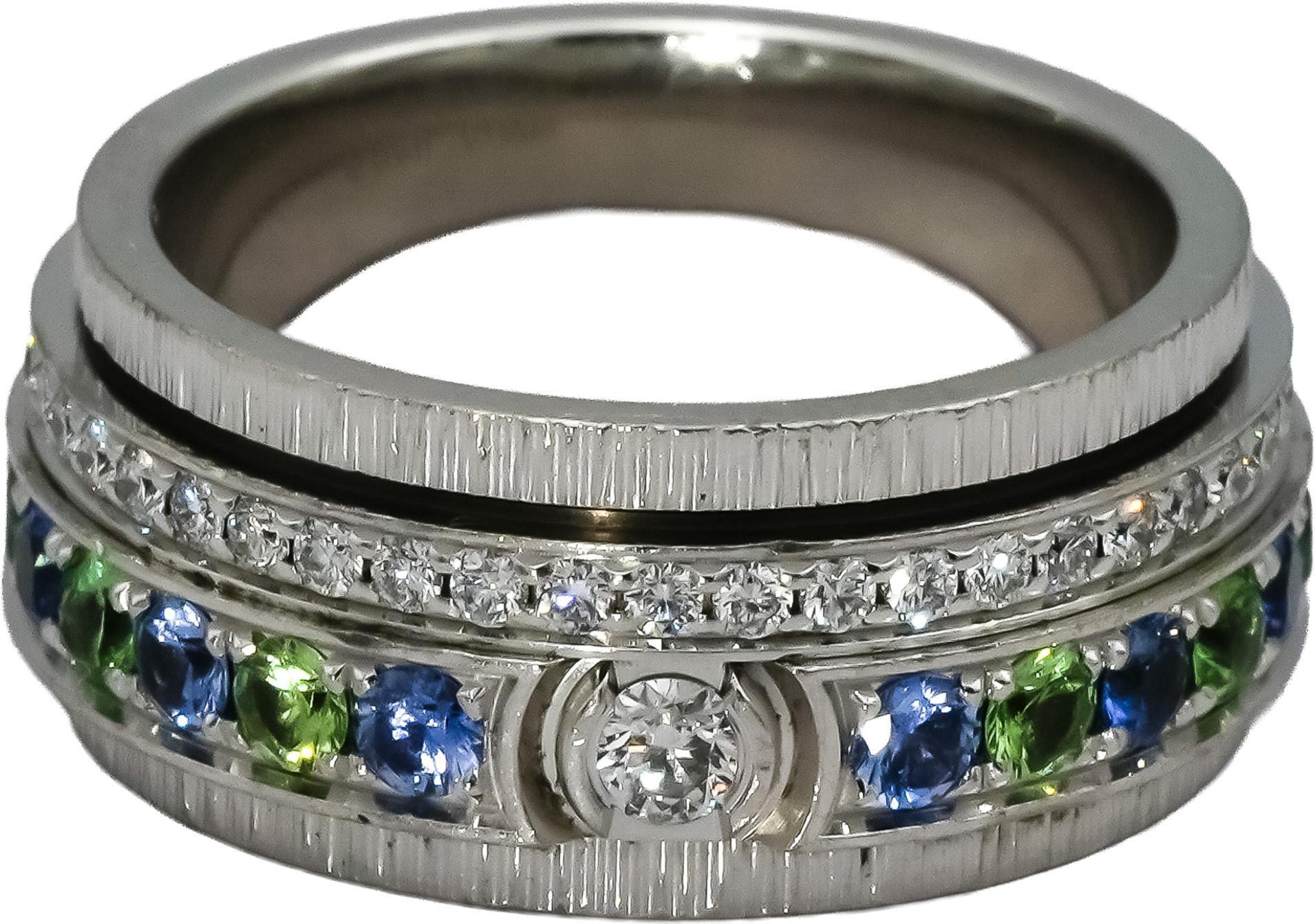 PIAGET 18k White Gold Diamond Sapphire Tsavorite Possession Ring 2.04CT Sz 56