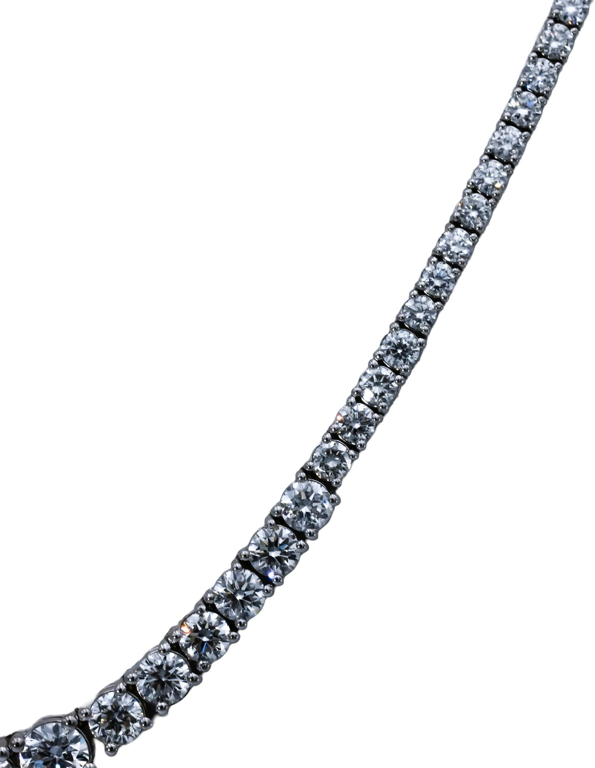14k White Gold VS Round Diamond Graduated Riviera Necklace 8.17CT 177 Pieces
