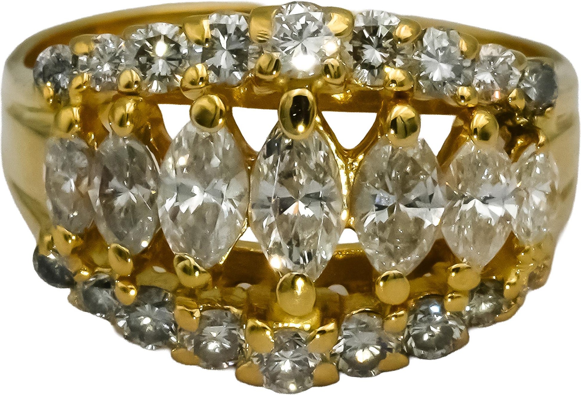 10k Yellow Gold Oval and Round Diamond Cocktail Ring 2.0CT Size 8