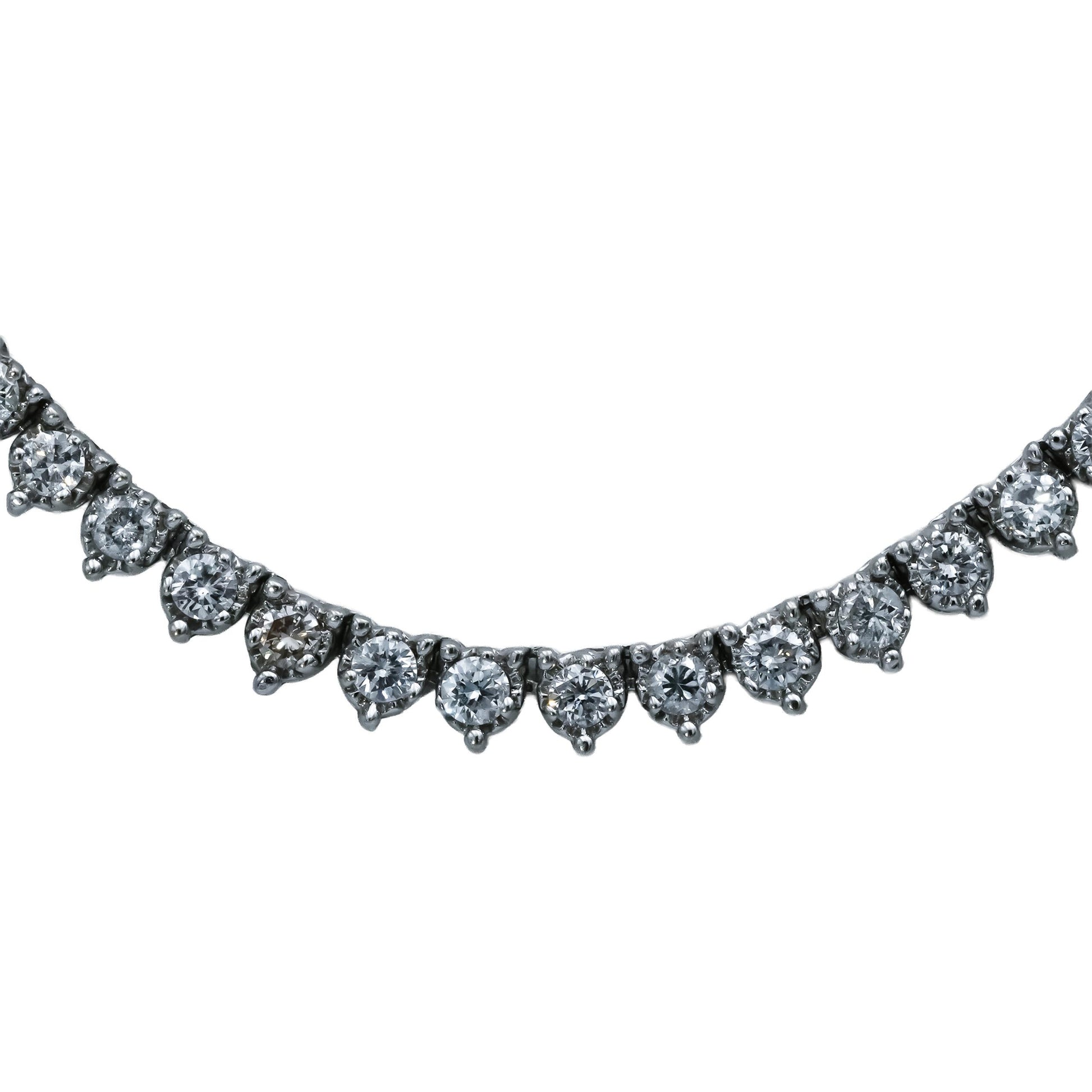 14k White Gold Round Diamond Three Prong Tennis Necklace 11.50CT