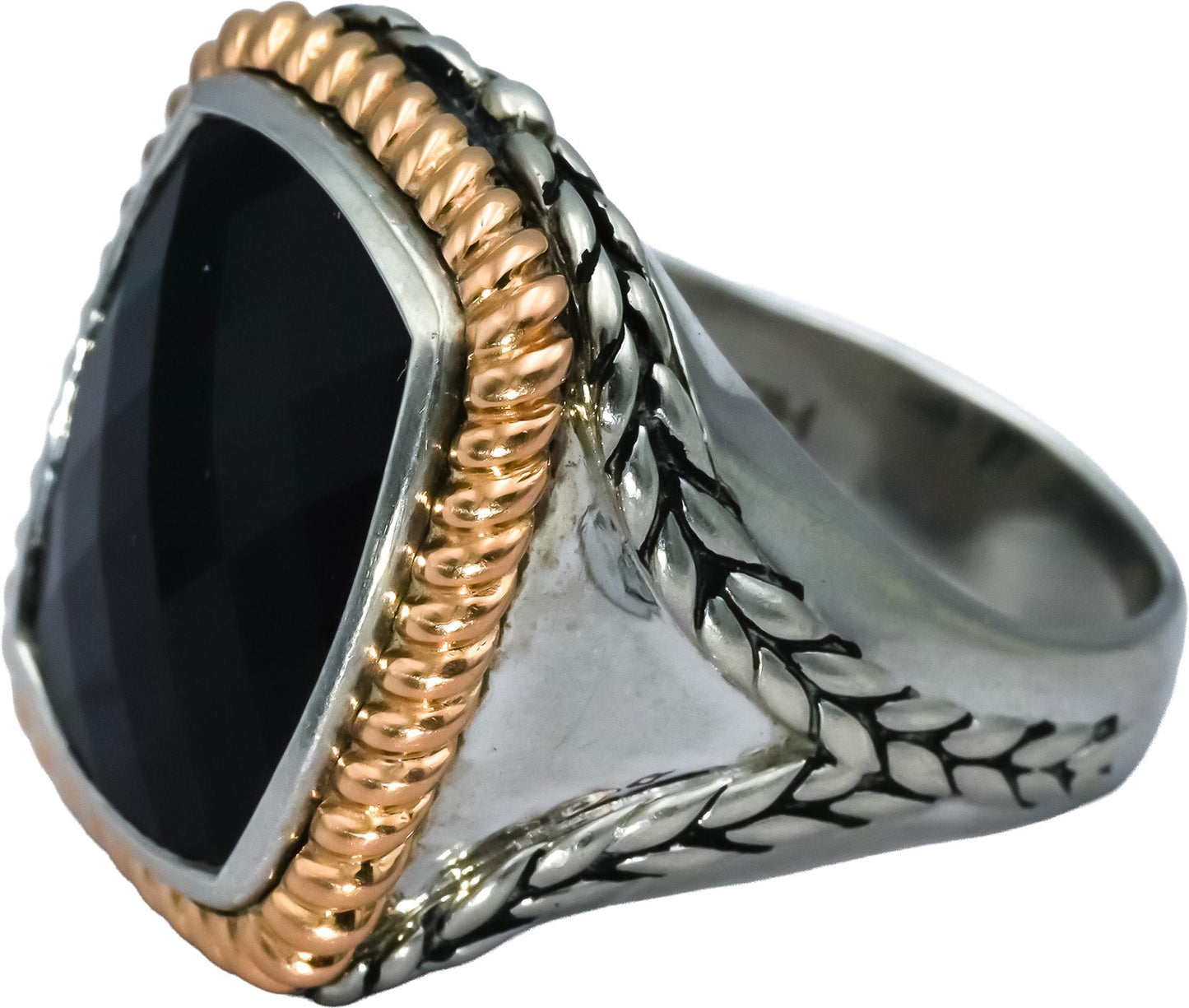 HERA 18k Yellow Gold Sterling Silver Onyx Solitaire Ring Size 7