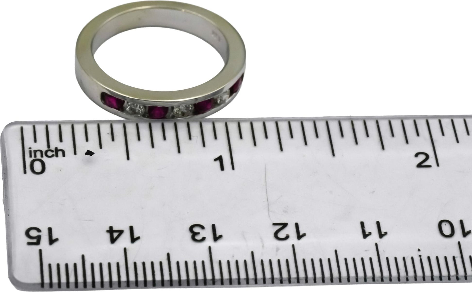 14k White Gold Round Channel Set Ruby and Diamond Band Ring 0.35CT Size 6.75