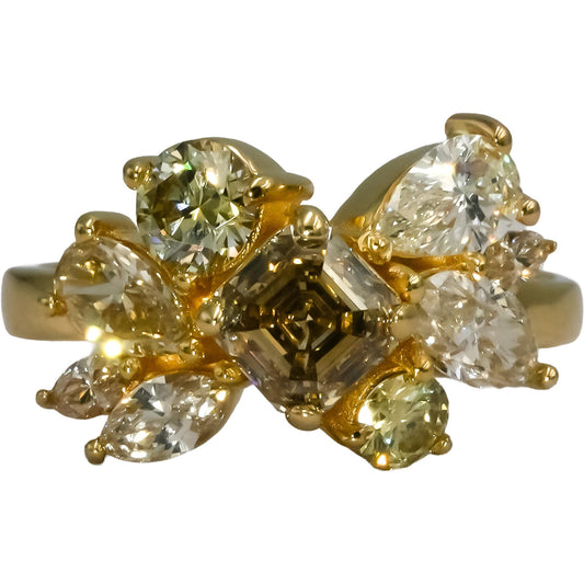14k Yellow Gold Mixed Cut Diamond Cocktail Ring 2.66CT w/ 1.97CT Center Sz 6.5