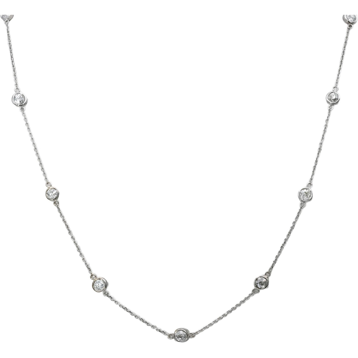 14k White Gold Round Old European Cut Diamond By The Yard Necklace 2.30CT