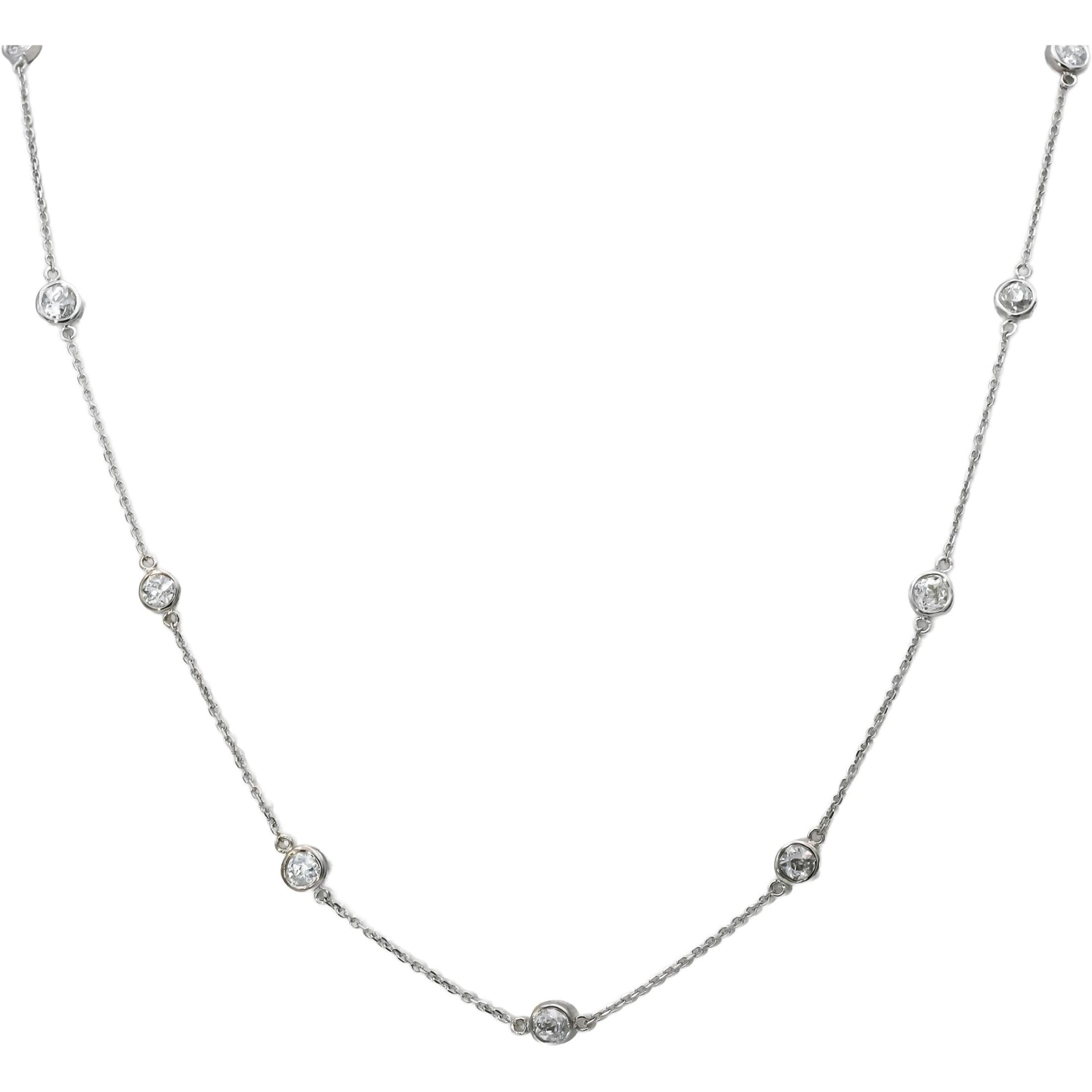 14k White Gold Round Old European Cut Diamond By The Yard Necklace 2.30CT
