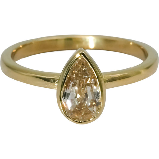 14k Yellow Gold Pear Step Cut Fancy Color Diamond Solitaire Ring 1.07CT Size 6.5