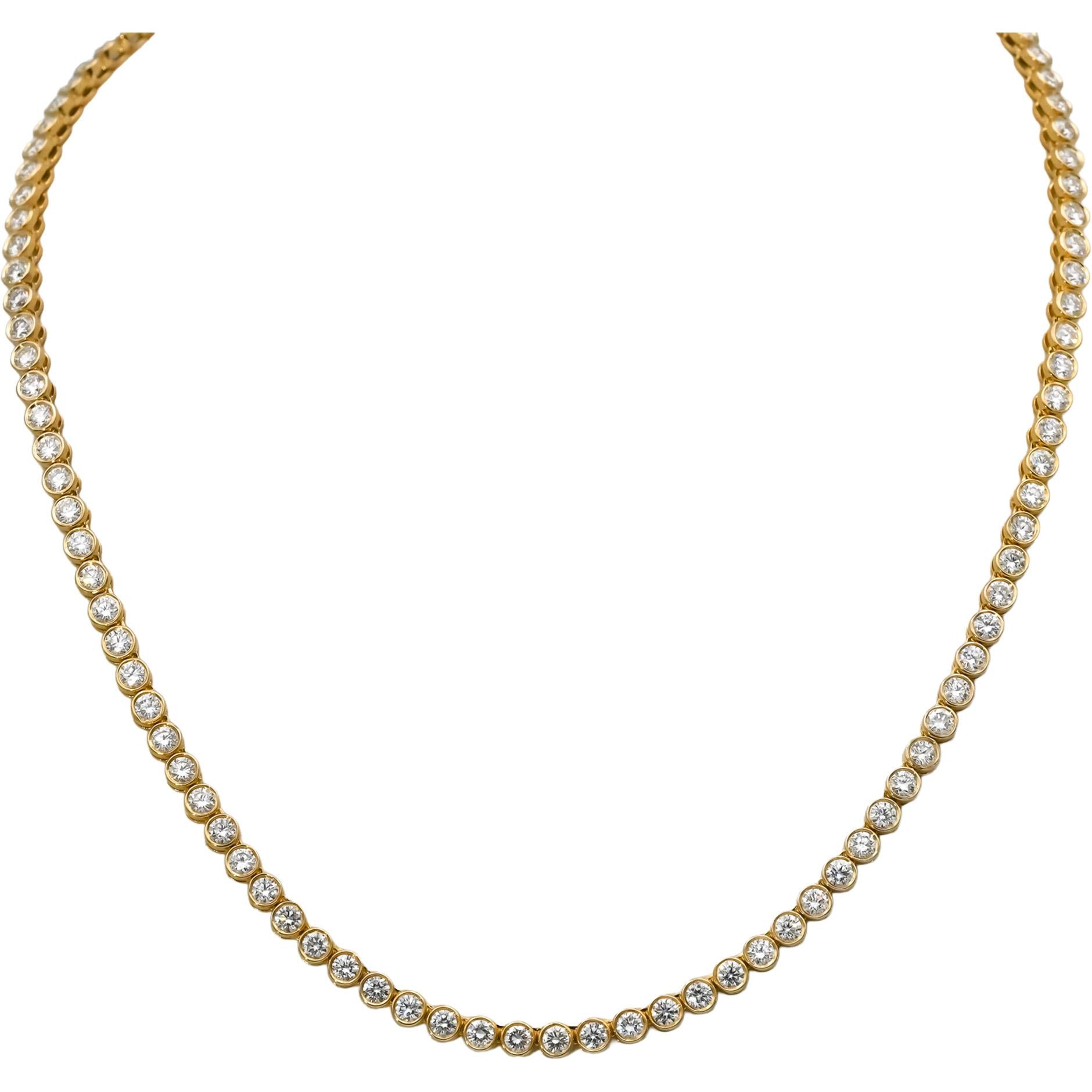 14k Yellow Gold VS Round Bezel Set Diamond Tennis Necklace 8.78CT