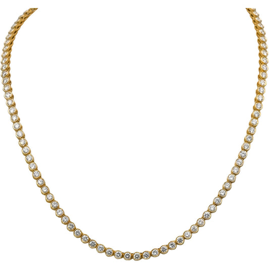 14k Yellow Gold VS Round Bezel Set Diamond Tennis Necklace 8.78CT