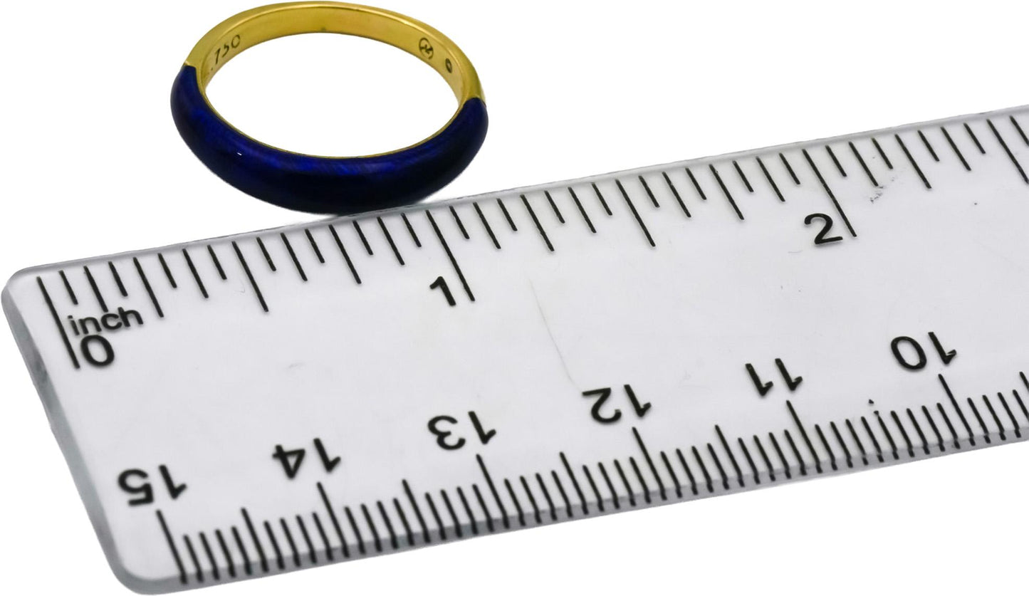 HIDALGO 18k Yellow Gold Blue Enamel Band Ring Size 6.25