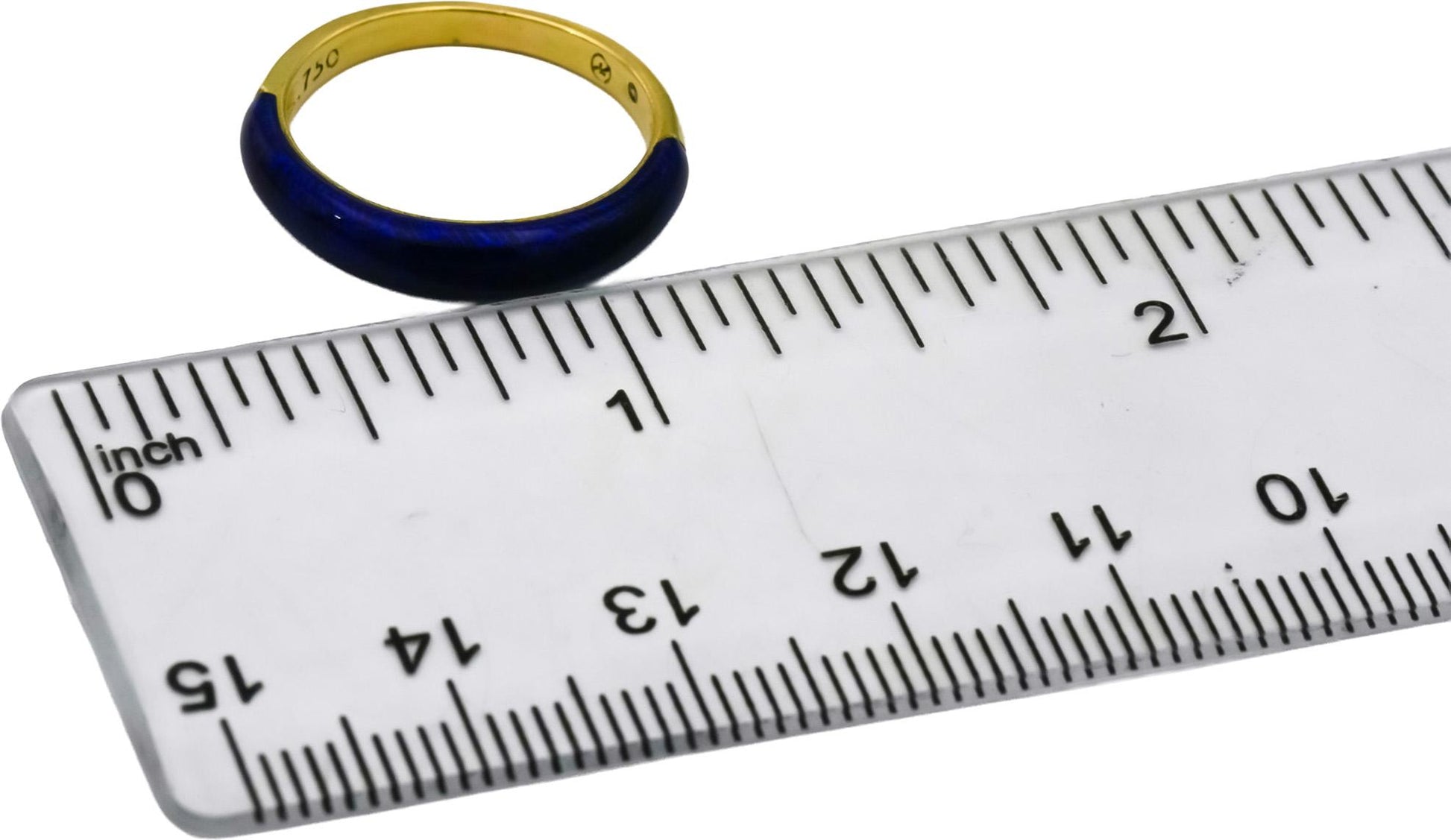 HIDALGO 18k Yellow Gold Blue Enamel Band Ring Size 6.25