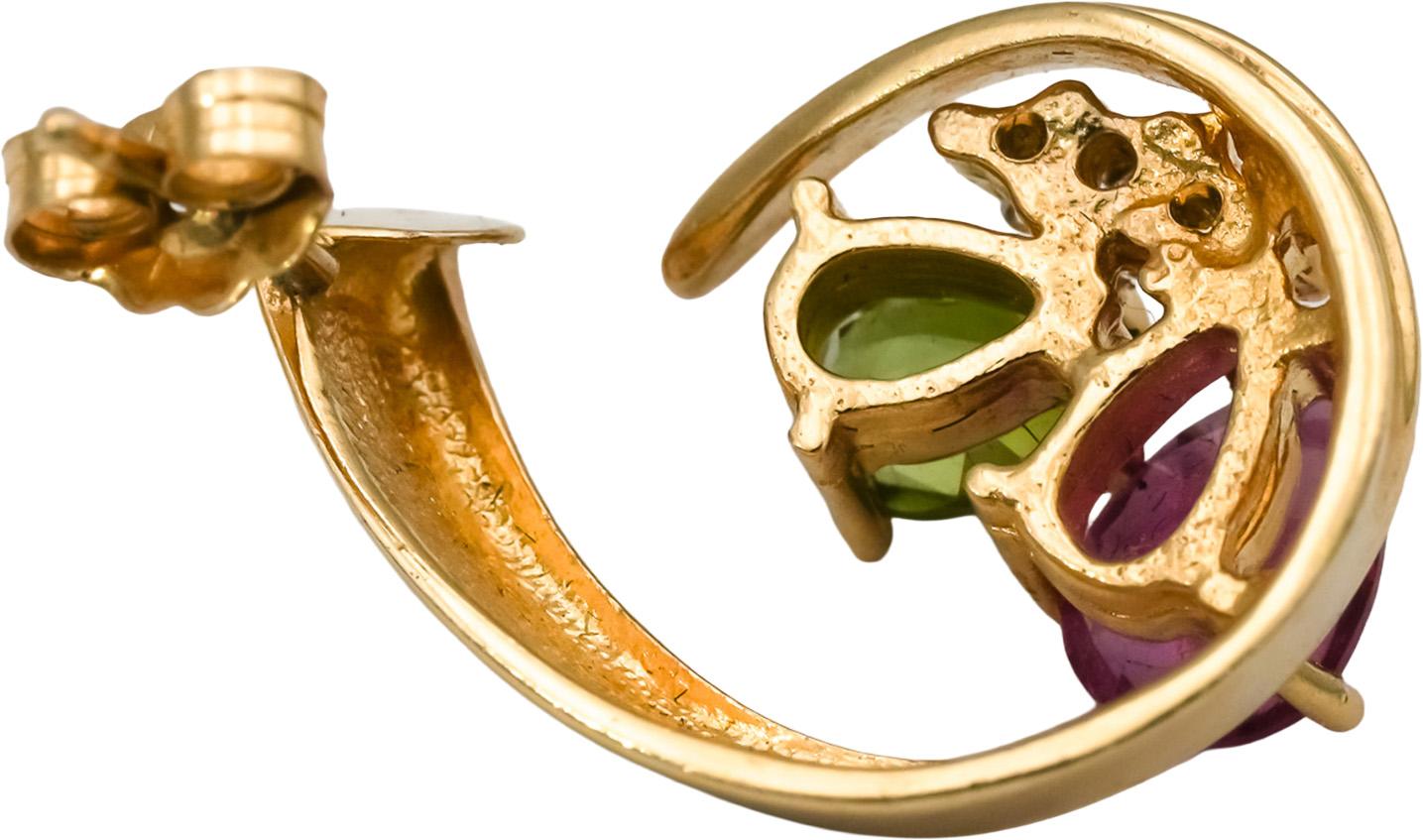 14k Yellow Gold Pink and Green Tourmaline Earrings 2.0CT w/ VS Diamond Accents