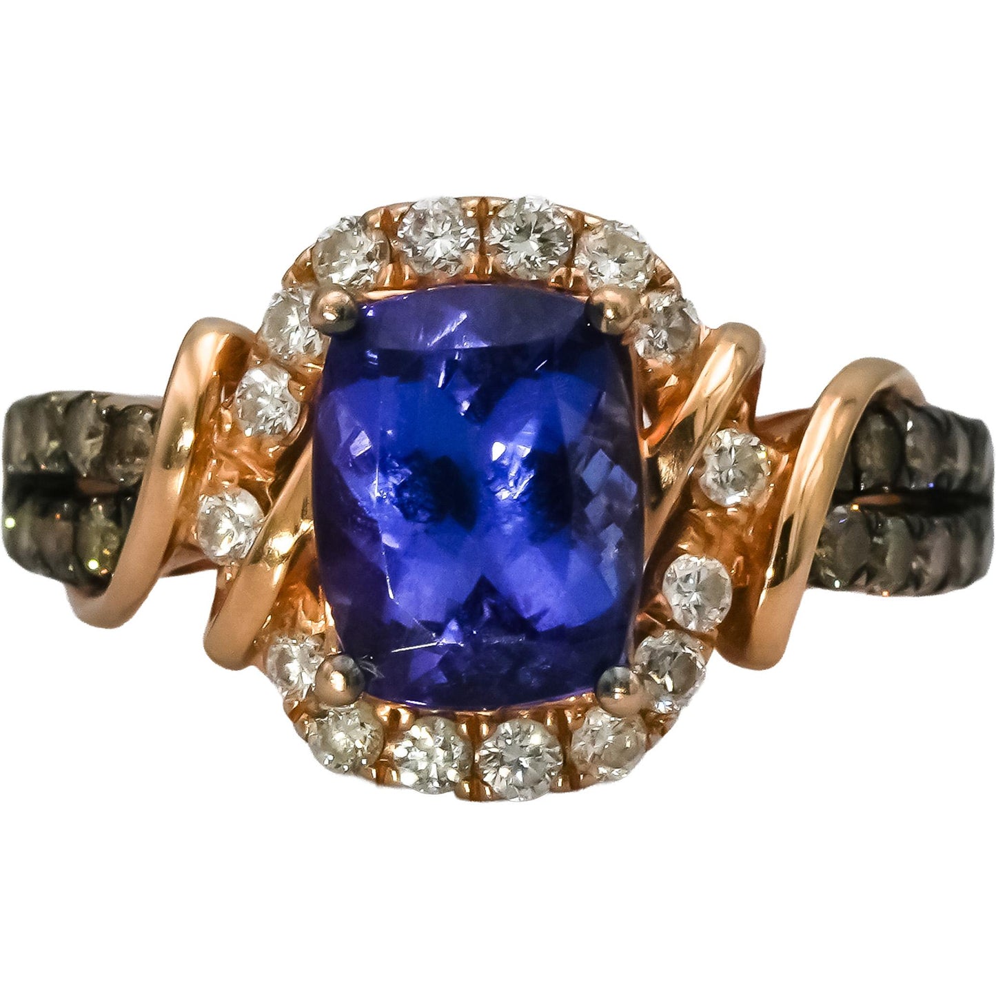LE VIAN 14k Rose Gold Diamond & "Blueberry" Tanzanite Ring 2.0CT Size 7