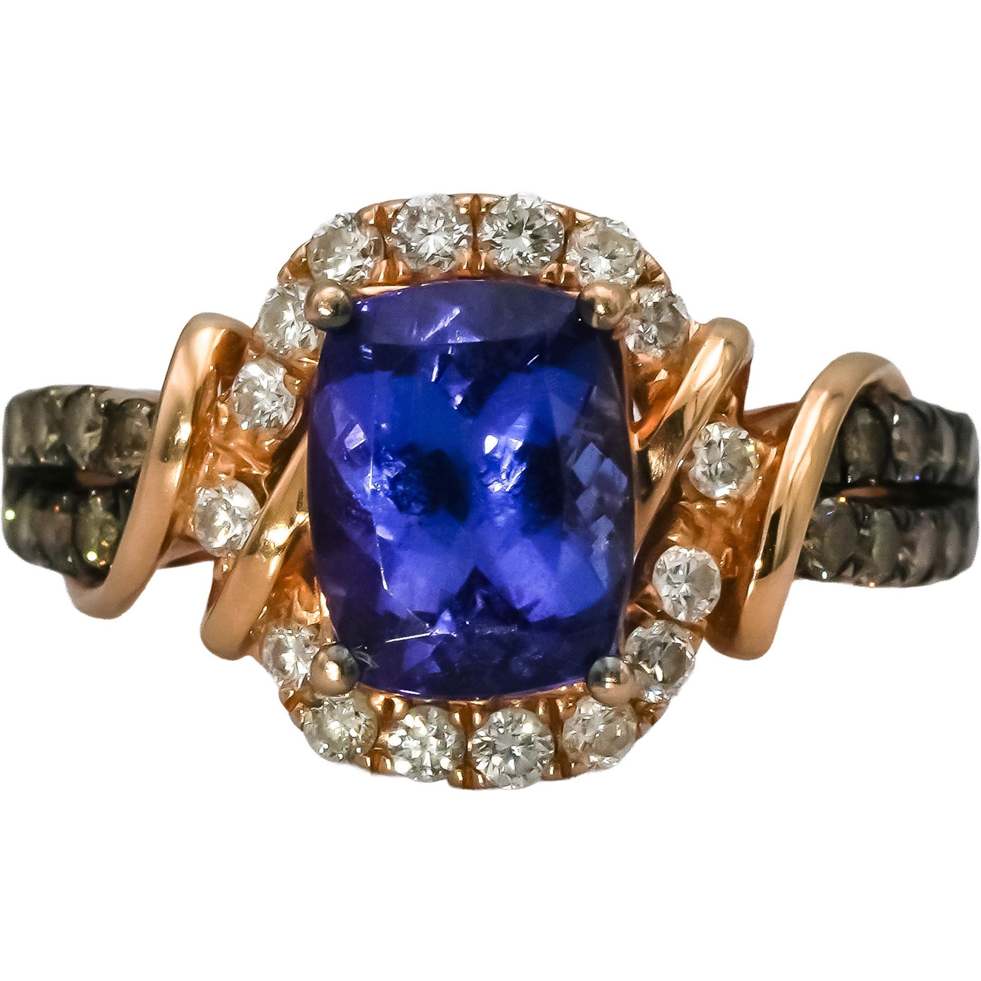 LE VIAN 14k Rose Gold Diamond & "Blueberry" Tanzanite Ring 2.0CT Size 7