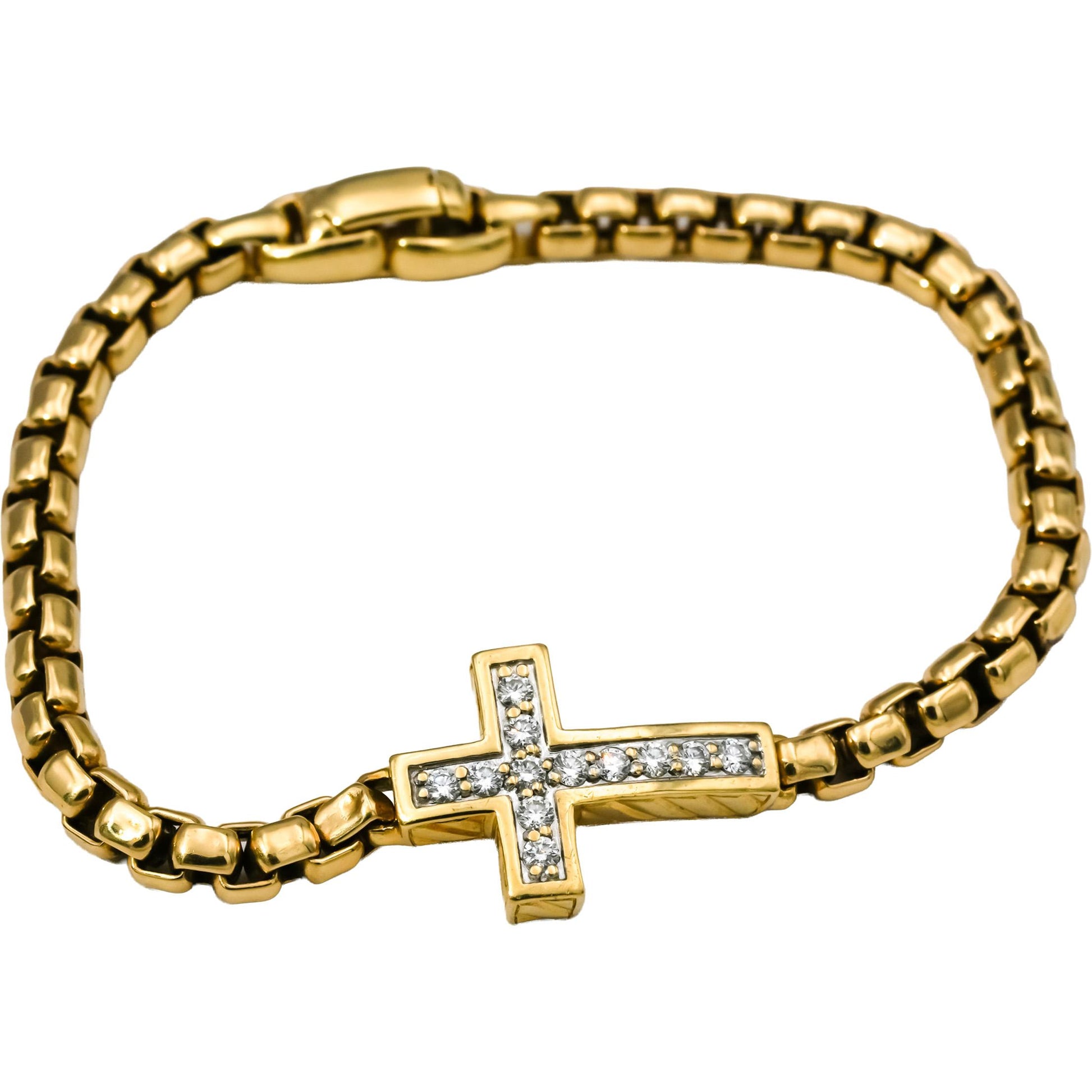 DAVID YURMAN 18k Yellow Gold VS Round Diamond Cross Station Bracelet 0.48CT