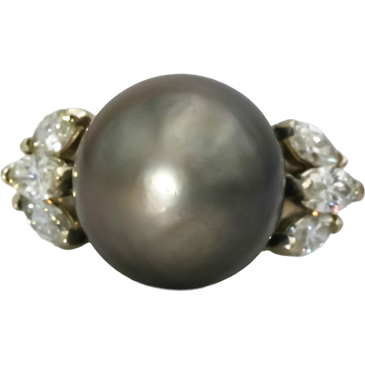 18k White Gold Diamond and Gray Pearl Cocktail Ring 1.10-1.25CT Size 5