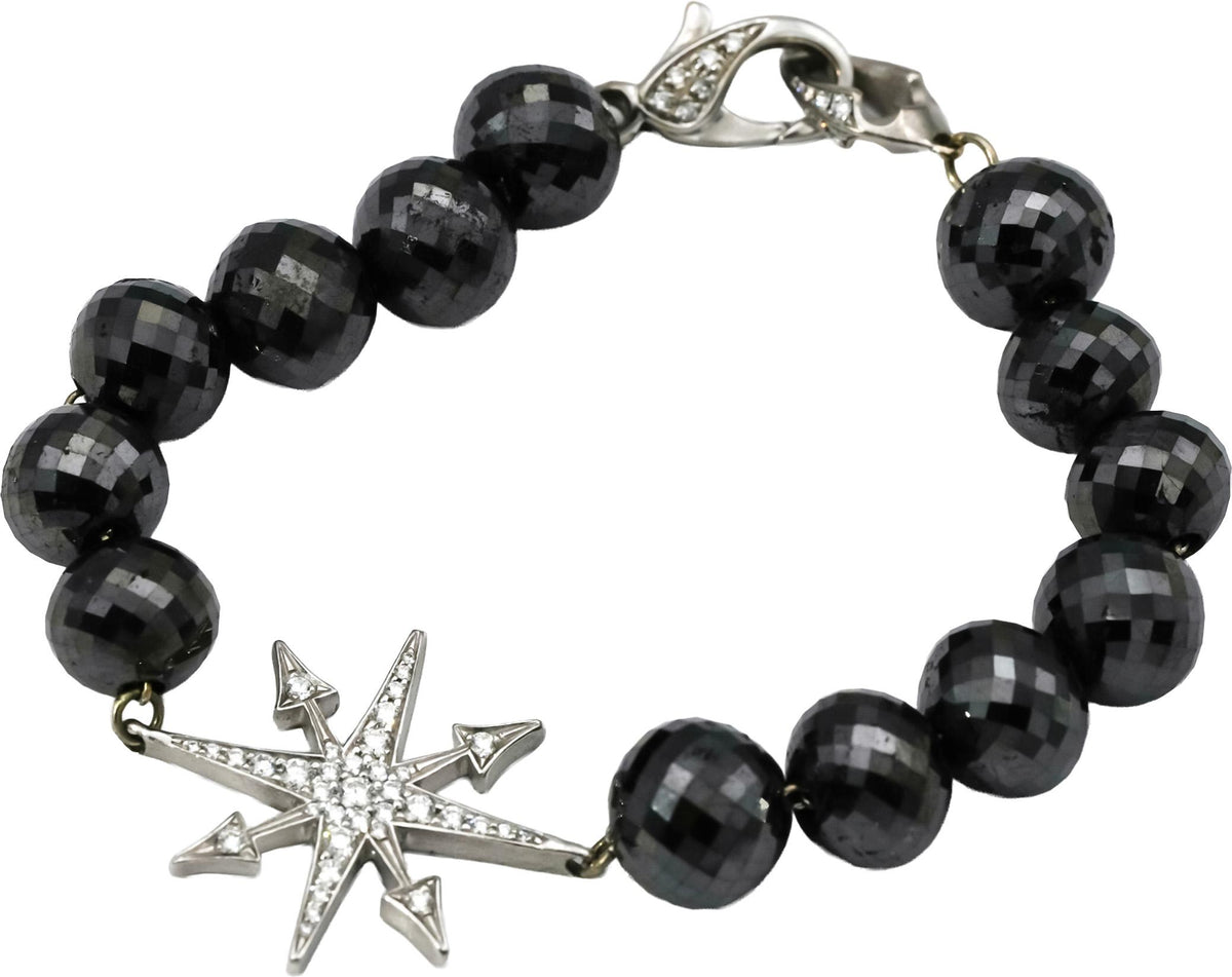 18k White Gold White and Black Diamond Bracelet w/ Star Charm 101.0CT