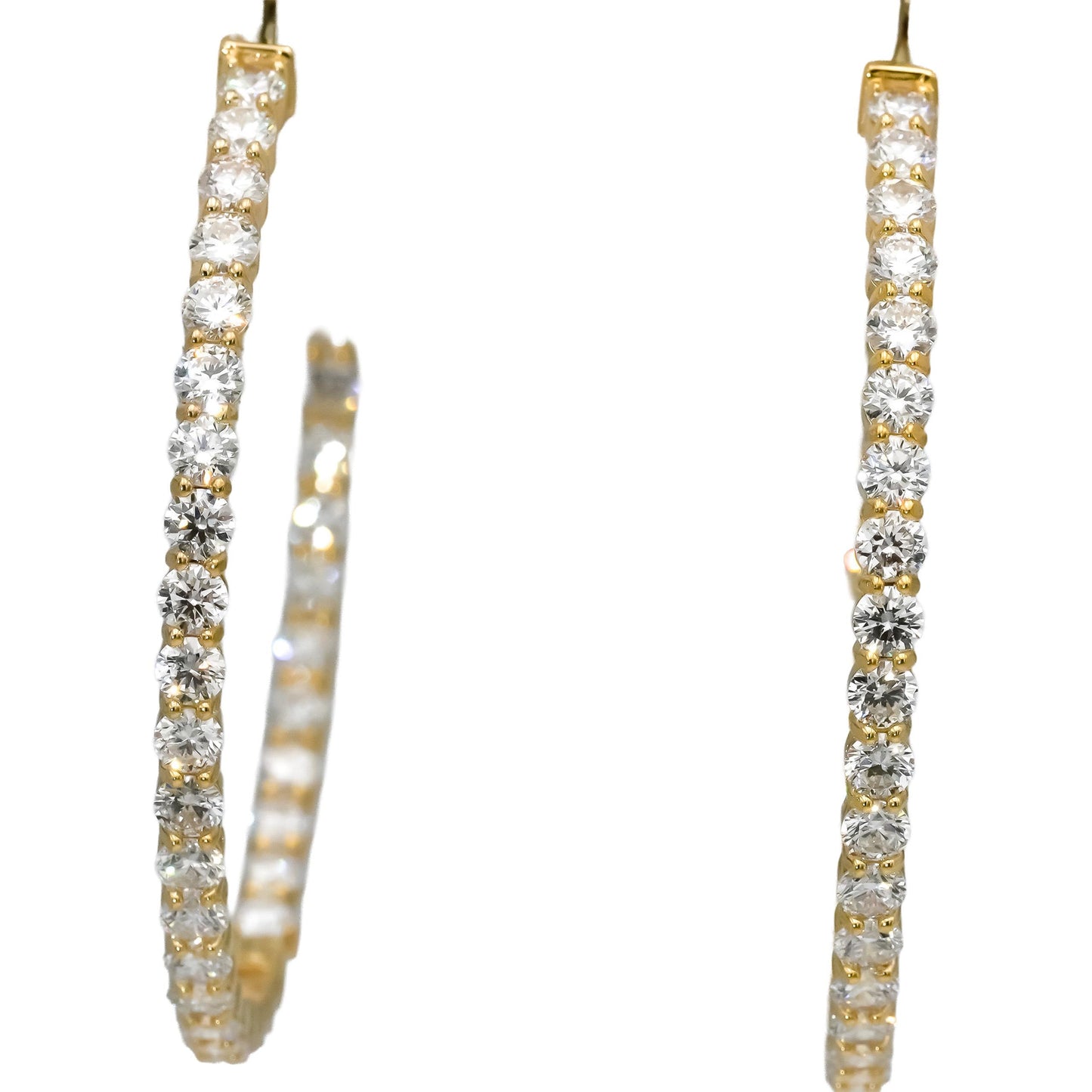 14k Yellow Gold VS Round Lab-Grown Diamond Inside Out Hoop Earrings 6.08CT