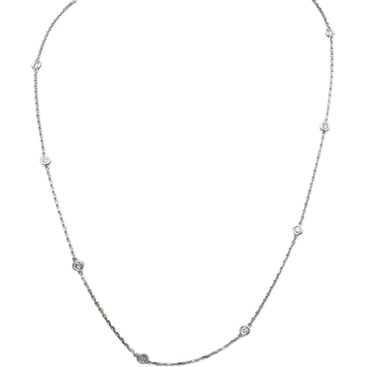 14k White Gold Round Diamond By The Yard Chain Necklace 0.51CT