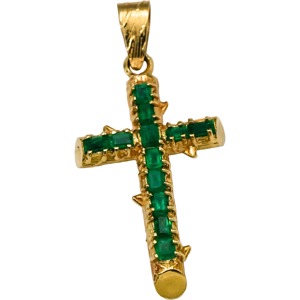 18k Yellow Gold Emerald Cross Crucifix Pendant 2.0CT